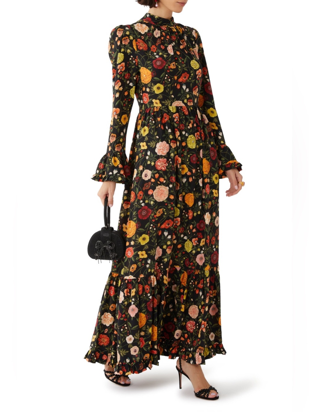 La DoubleJ Visconti  Botticelli Black in Crepe De Chine  maxi dress NWT Small